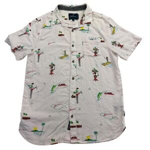 Roark Revival Shirt Mens Large Pink Short Sleeve Button Up Rayon All Over Print